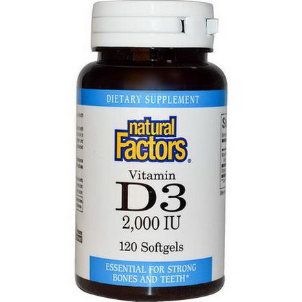 Natural Factors, Vitamin D3, 2,000 IU, 120 Softgels