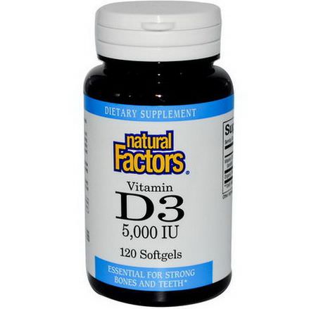 Natural Factors, Vitamin D3, 5000 IU, 120 Softgels
