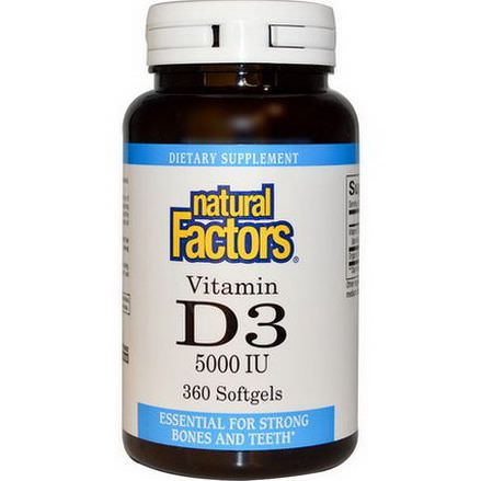 Natural Factors, Vitamin D3, 5000 IU, 360 Softgels