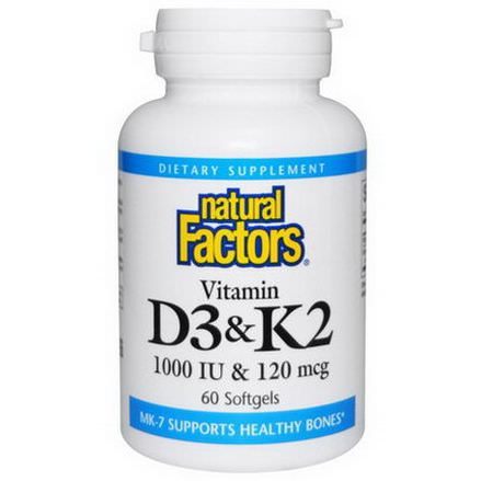 Natural Factors, Vitamin D3&K2, 60 Softgels