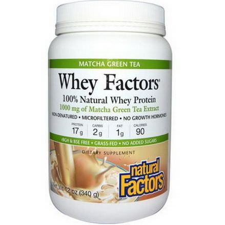 Natural Factors, Whey Factors, 100% Natural Whey Protein, Matcha Green Tea 340g