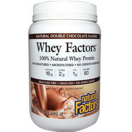 Natural Factors, Whey Factors, 100% Natural Whey Protein, Natural Double Chocolate Flavor 340g