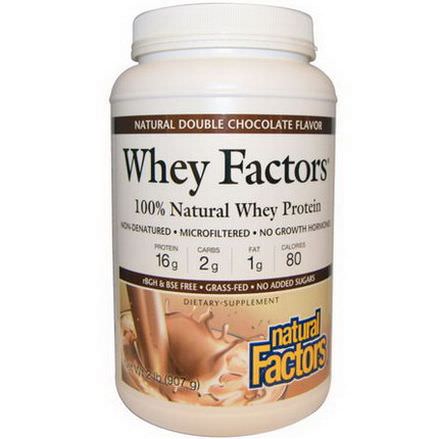 Natural Factors, Whey Factors, 100% Natural Whey Protein, Natural Double Chocolate Flavor 907g
