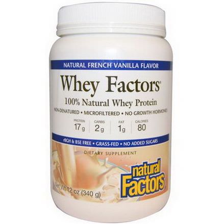 Natural Factors, Whey Factors, 100% Natural Whey Protein, Natural French Vanilla Flavor 340g