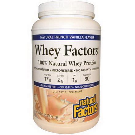Natural Factors, Whey Factors, 100% Natural Whey Protein, Natural French Vanilla Flavor 907g