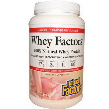 Natural Factors, Whey Factors, 100% Natural Whey Protein, Natural Strawberry Flavor 907g