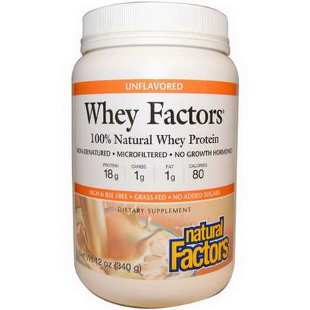 Natural Factors, Whey Factors, 100% Natural Whey Protein, Unflavored 340g