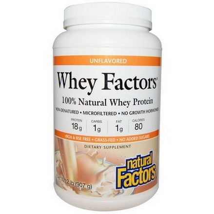 Natural Factors, Whey Factors, 100% Natural Whey Protein, Unflavored 907g