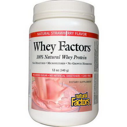 Natural Factors, Whey Factors, 100% Natural Whey Proteins, Natural Strawberry Flavor 340g