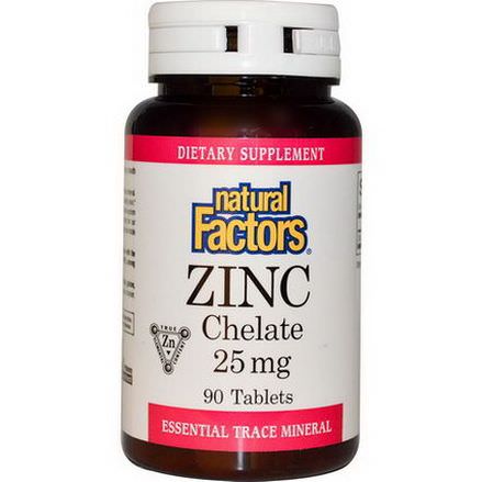 Natural Factors, Zinc Chelate, 25mg, 90 Tablets
