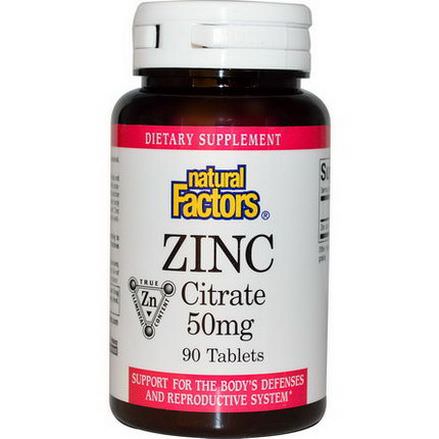 Natural Factors, Zinc Citrate, 50mg, 90 Tablets