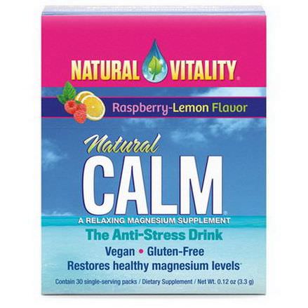 Natural Vitality, Natural Calm, A Relaxing Magnesium Supplement, Raspberry-Lemon Flavor, 30 Single Serving Packs 3.3g