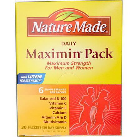 Nature Made, Daily Maximin Pack, Multivitamin and Mineral, 6 Supplements Per Packet, 30 Packets