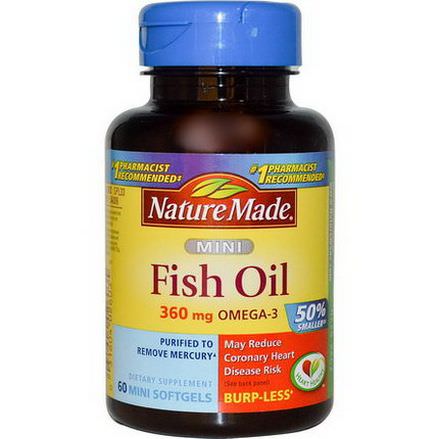 Nature Made, Mini Fish Oil, Omega-3, 360mg, 60 Mini Softgels