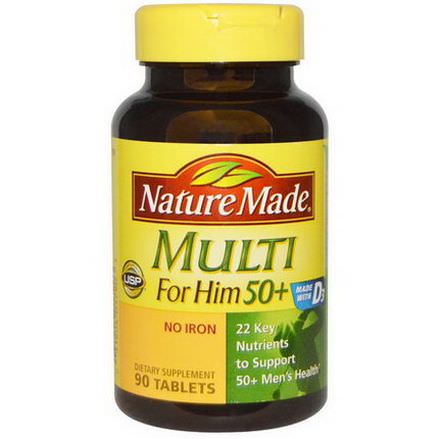 Nature Made, Multi For Him 50+, No Iron, 90 Tablets
