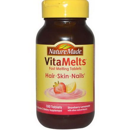 Nature Made, VitaMelts Hair, Skin and Nails, Strawberry Lemonade, 100 Tablets