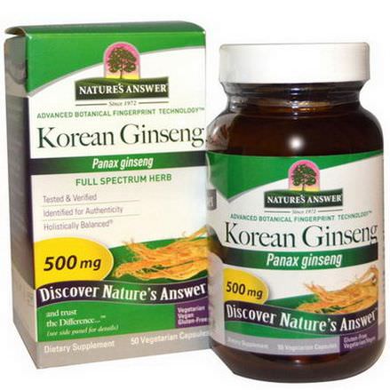 Nature's Answer, Korean Ginseng, 500mg, 50 Veggie Caps