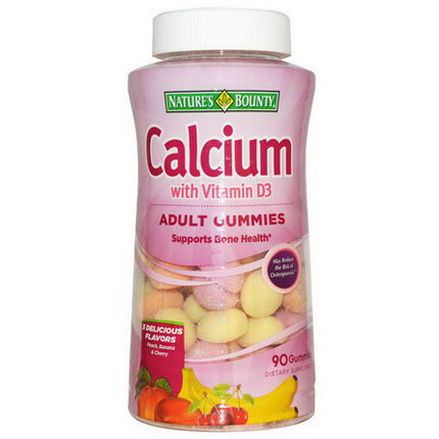 Nature's Bounty, Calcium with Vitamin D3, Adult Gummies, Peach, Banana&Cherry, 90 Gummies