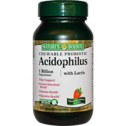 Nature's Bounty, Chewable Probiotic Acidophilus with Lactis, Natural Strawberry Flavor, 100 Chewable Wafers
