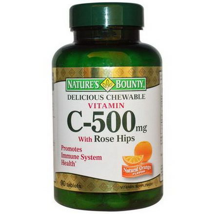 Nature's Bounty, Delicious Chewable Vitamin C-500mg, With Rose Hips, Natural Orange Flavor, 90 Tablets