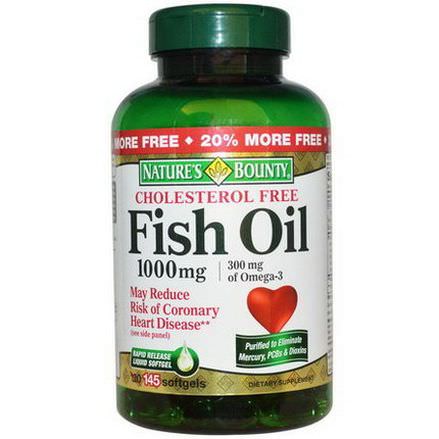 Nature's Bounty, Fish Oil, Cholesterol Free, 1000mg, 145 Softgels