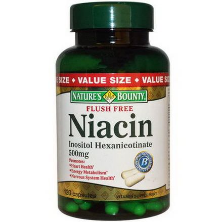 Nature's Bounty, Flush Free Niacin, 500mg, 120 Capsules