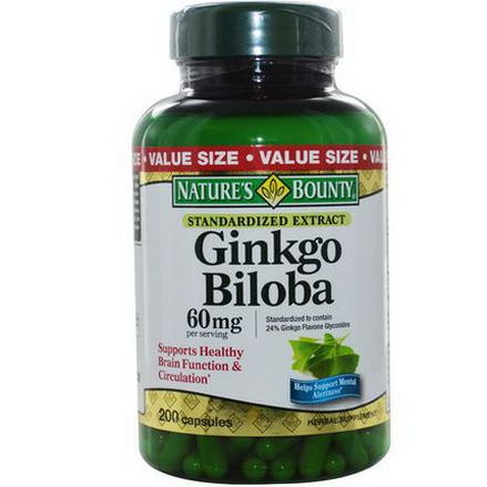 Nature's Bounty, Ginkgo Biloba, 60mg, 200 Capsules