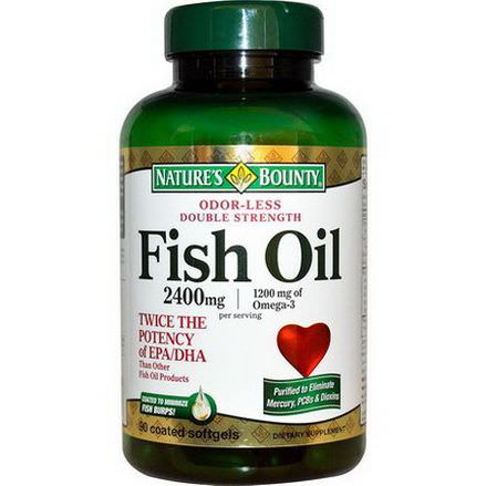 Nature's Bounty, Odor-Less Double Strength, Fish Oil, 2400mg, 90 Coated Softgels