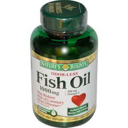 Nature's Bounty, Odorless Fish Oil Omega-3, 1000mg, 100 Softgels