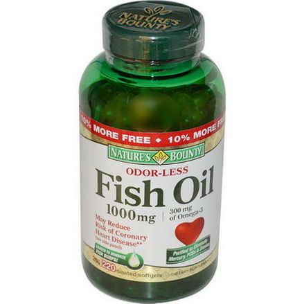 Nature's Bounty, Odorless Fish Oil Omega-3, 1000mg, 220 Coated Softgels