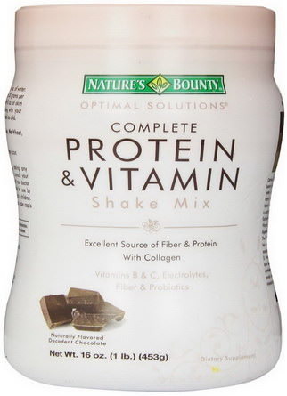 Nature's Bounty, Optimal Solutions, Complete Protein&Vitamin Shake Mix, Naturally Flavored Decadent Chocolate 453g