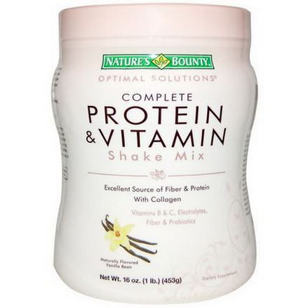 Nature's Bounty, Optimal Solutions, Complete Protein&Vitamin Shake Mix, Naturally Flavored Vanilla Bean 453g