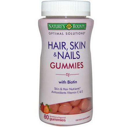 Nature's Bounty, Optimal Solutions, Hair, Skin&Nails Gummies, Strawberry Flavored, 80 Gummies