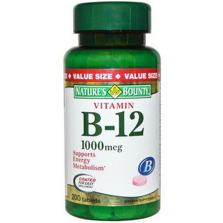 Nature's Bounty, Vitamin B-12, 1000mcg, 200 Tablets