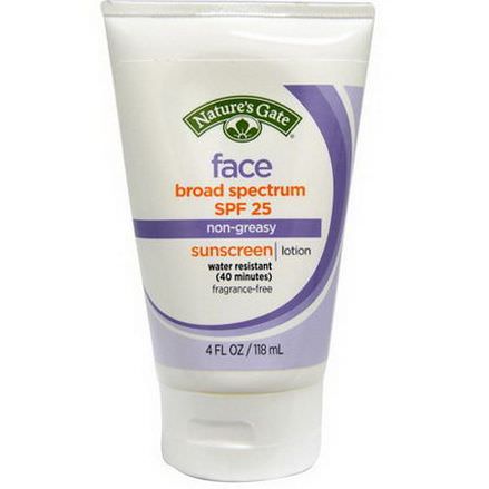 Nature's Gate, Face Sunscreen Lotion, SPF 25, Fragrance Free 118ml
