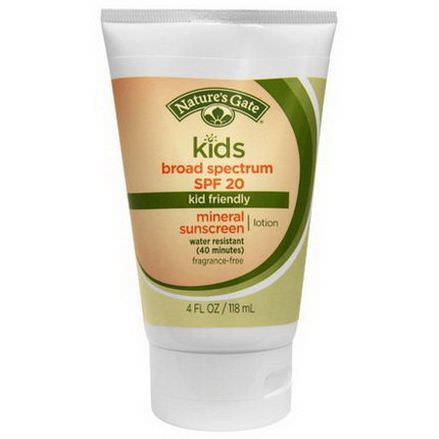 Nature's Gate, Kids Mineral Sunscreen Lotion, SPF 20, Fragrance-Free 118ml