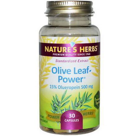 Nature's Herbs, Olive Leaf-Power, 500mg, 30 Capsules