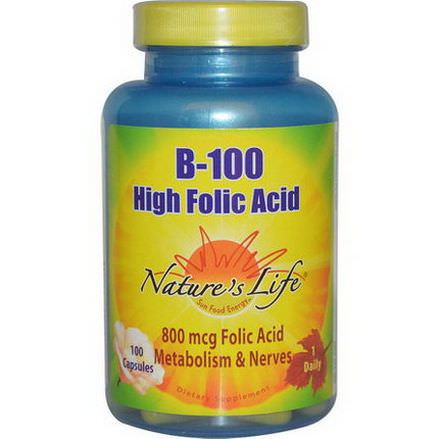 Nature's Life, B-100, High Folic Acid, 100 Capsules
