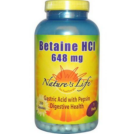 Nature's Life, Betaine HCl, 648mg, 250 Capsules