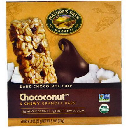 Nature's Path, Chococonut, Chewy Granola Bars, Dark Chocolate Chip, 5 Bars 35g Each