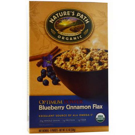 Nature's Path, Organic, Optimum Power, Hot Oatmeal, Blueberry Cinnamon Flax, 8 Packets, 40g Each