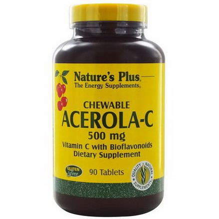 Nature's Plus, Chewable Acerola-C, Vitamin C with Bioflavonoids, 500mg, 90 Tablets