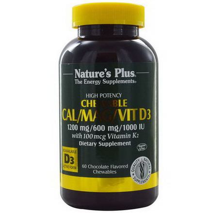 Nature's Plus, Chewable Cal/Mag/Vit D3, Chocolate Flavored, 60 Chewables
