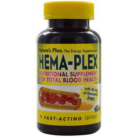 Nature's Plus, Hema-Plex, Nutritional Supplement for Total Blood Health, 90 Fast-Acting Softgels