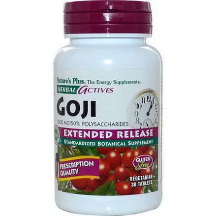 Nature's Plus, Herbal Actives, Goji, Extended Release, 1000mg, 30 Veggie Tabs
