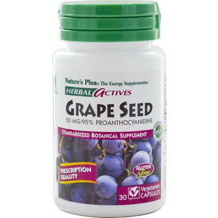 Nature's Plus, Herbal Actives, Grape Seed, 50mg, 30 Veggie Caps