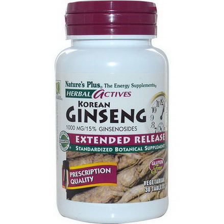 Nature's Plus, Herbal Actives, Korean Ginseng, Extended Release, 1000mg, 30 Tablets