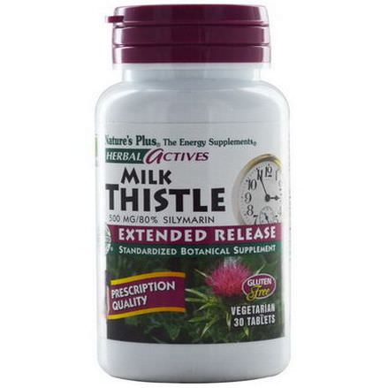 Nature's Plus, Herbal Actives, Milk Thistle, Extended Release, 500mg, 30 Tablets