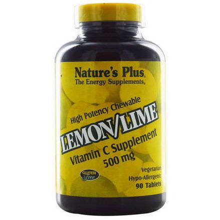 Nature's Plus, High Potency Chewable, Vitamin C Supplement, Lemon/Lime, 500mg, 90 Tablets