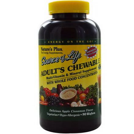 Nature's Plus, Source of Life, Adult's Chewable Multi-Vitamin&Mineral Supplement, Delicious Apple Cinnamon Flavor, 90 Wafers